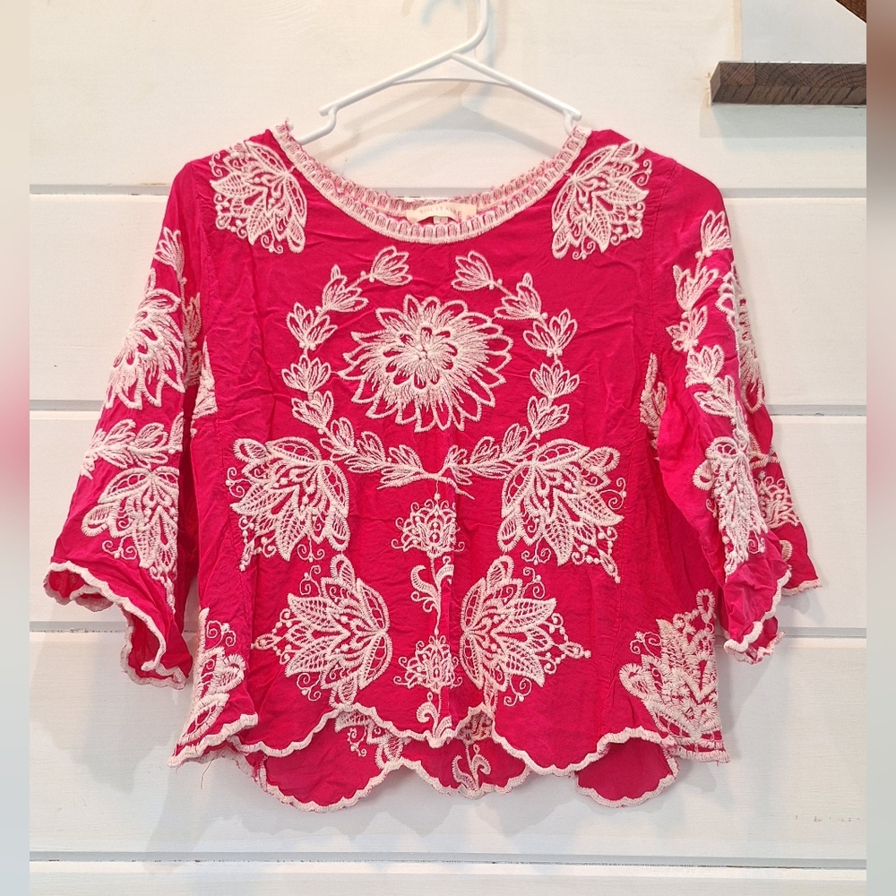 Solitaire Pink Blouse with White Embroidery